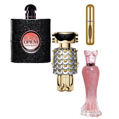 kit 3 perfumeros (Paris Hilton+Paco Rabanne+Black Opium) + regalo