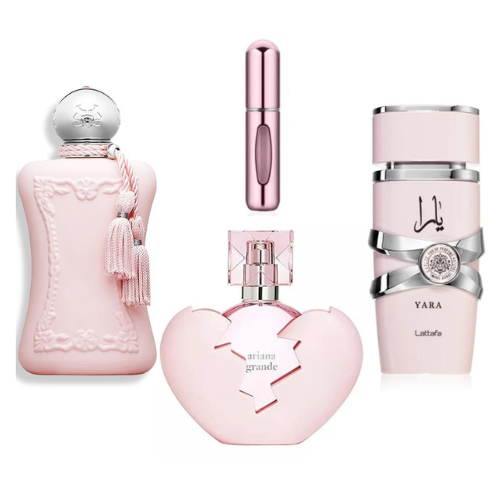 kit 3 perfumeros (Ariana Grande+Yara+Delina Royal) + regalo